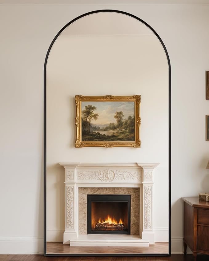 Antok Full Length Mirror, 90"x46" Floor Mirror with Stand, Black, Arched - Image 8