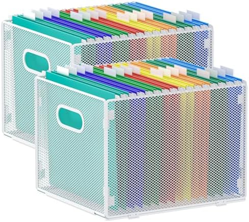 samstar 2 Pack Hanging File Organizer, Mesh File Folder Box Filing Box Cabinet Organizer Storage Boxes, Letter Size,White by Samstar