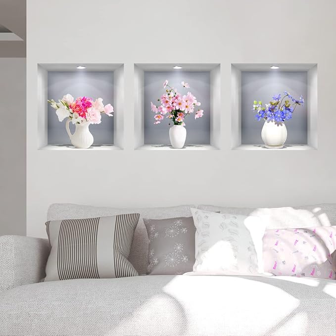 3D Wall Stickers DIY Flower Wall Decal Removable Waterproof Wall Art Decor for Bedroom Living Room Offices Home Decoration (Vase Daisy) - Image 6