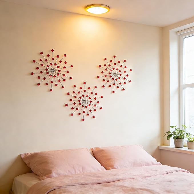 ZEXUIRU 3 Set Silver Starburst Wall Art for Home Decor Metal Bling Crystal Rhinestones Sunburst Wall Decor Sparkling Rhinestone Art Accent Silver - 13in - Image 2