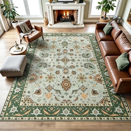 Hanples 5x7 Area Rugs for Living Room, Washable Rug Vintage Floral, Green - Image 2