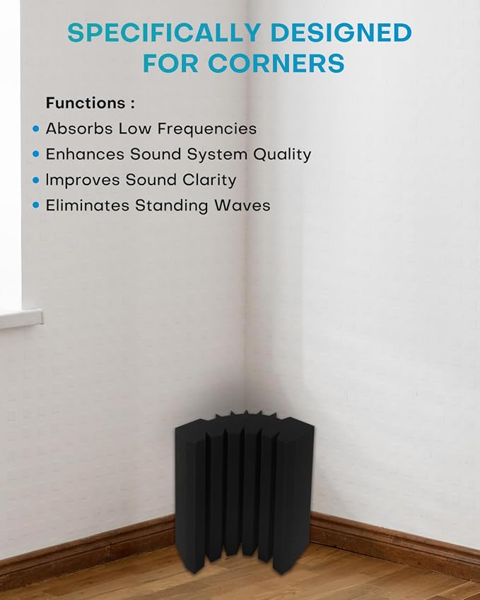 8 Pack - Bass Traps Acoustic Foam Corner, 9.8x9.8 * 4.7'' Black Bass Traps Corner Studio Foam, High Density and Fire-Proof Bass Traps Acoustic Panels Recording Studio Acoustical Treatments - Image 4