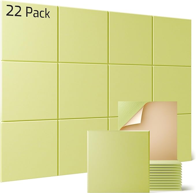 Sonicism 22 Pack Acoustic Wall Panels with Self-Adhesive, 12" X 12" X 0.4" Sound Proof Foam Panels, Decorative Soundproof Wall Panels, Sound Proof Absorbing Tiles for Home & Offices, Pale Yellow by Sonicism