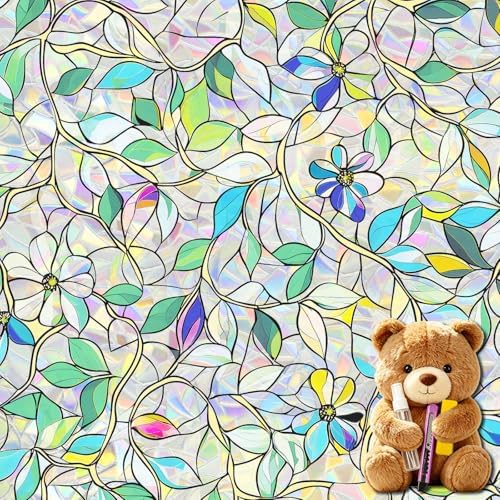 SOMWISE Rainbow Stained Glass Window Privacy Film,Heat Blocking Decor Cling by somwise