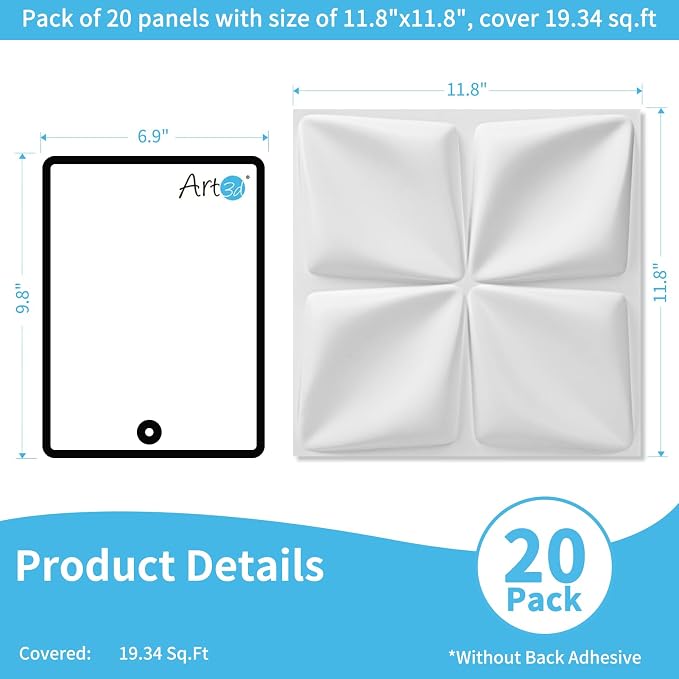 Art3d 20 Pack Decorative 3D Wall Panels, 19 Sq.Feet PVC Interior Wall Décor, 11.8"x11.8", White - Image 2