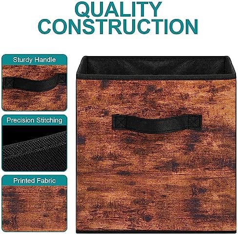 Stero Fabric Storage Cubes, 6 Pack Foldable Storage Bins with Handle, 13 Inch Box for Shelves, Closet, Organizer, Rustic Brown and Black - Image 4