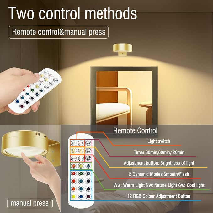 Xuolder Picture Lights for Wall,2000mAh Rechargeable Battery Poster Lights LED Magnetic Painting Light with Remote Control,3 Color Temps&12 RGB Timer Dimmable Wall Light for Art Display Wall Decor - Image 5