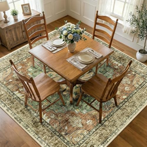 RELEANY Washable Area Rug, Square 6'x6', Brick/Brown/Green - Image 3