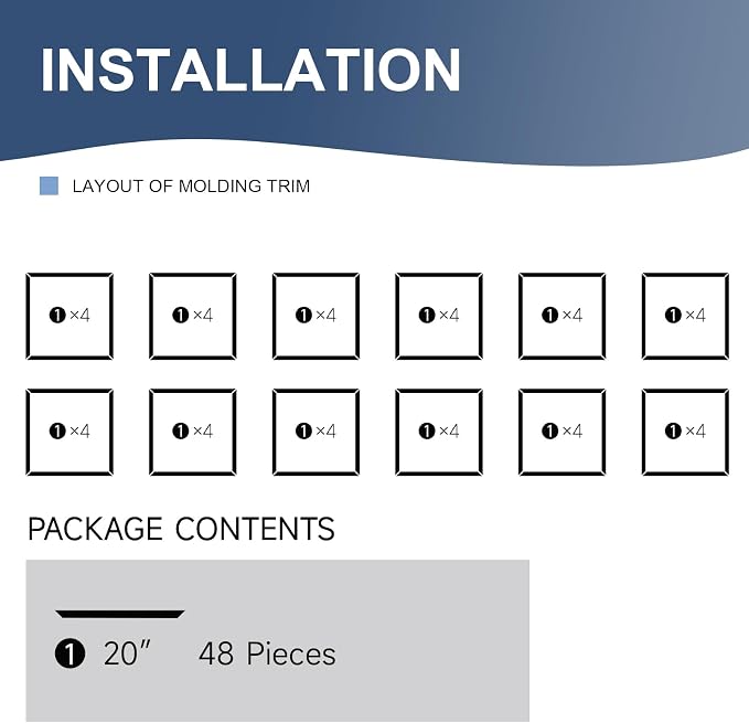 NeatiEase 12 Set Peel and Stick Wall Molding Trim Kit, 20" x20" Premade Wainscoting Panels, Self Adhesive Moulding Panel for Interior Walls Picture Frame - Image 2