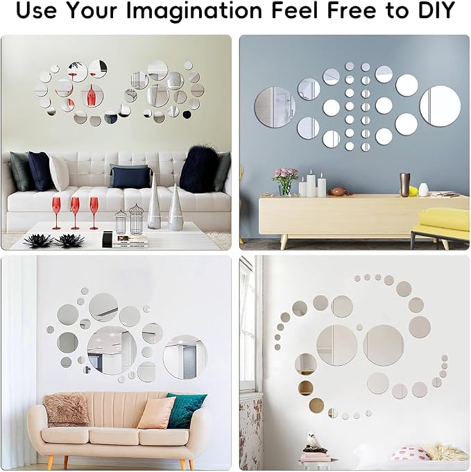 32Pcs Mirror Wall Stickers, Medium Circle Ceiling Mirrors for Wall Decor - Image 2