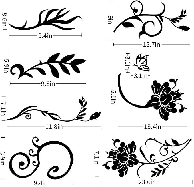 Supzone Flowers & Butterflies Wall Decals - DIY Black & Floral Wall Stickers for Bedrooms & Living Rooms - Image 8