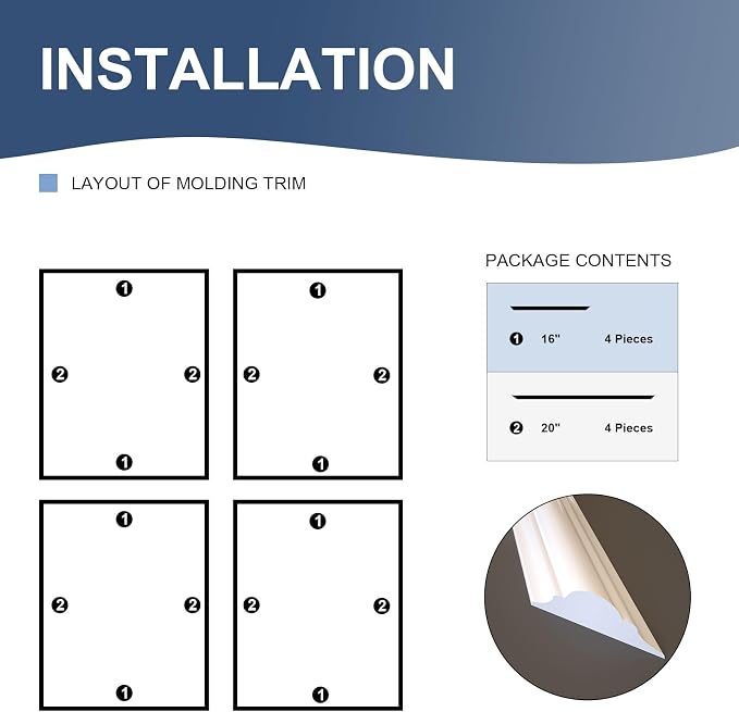 NeatiEase 4 Set Peel and Stick Wall Molding Trim Kit, 16" x20" Premade Wainscoting Panels, Self Adhesive Moulding Panel for Interior Walls Picture Frame - Image 2
