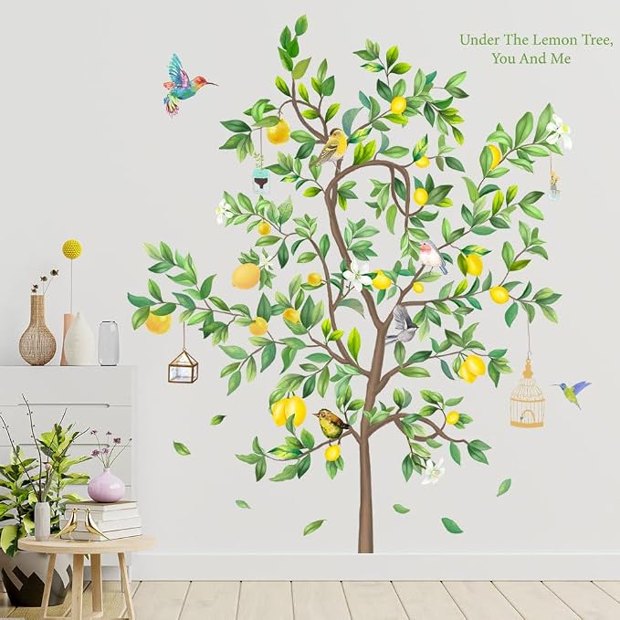 Lemon Tree Wall Decal, Large Decorative Green Tree with Birds Wall Stickers, Removable Peel and Stick Mural Wall Art Decoration for Living Room, Bedroom, Office Wall Decor (Lemon Tree) by Unknown