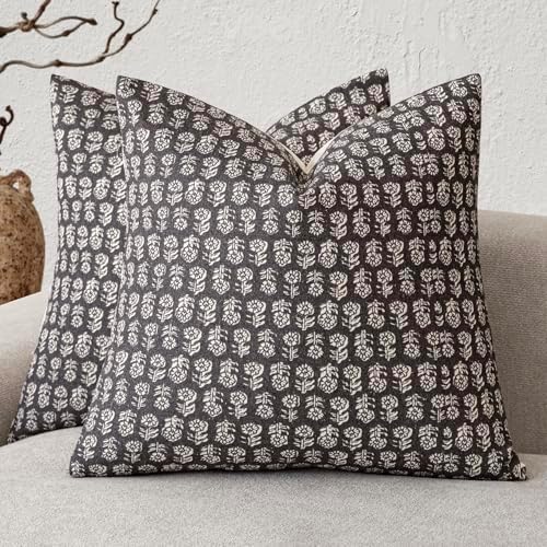 Foindtower Decorative Floral Print Throw Pillow Covers 24×24 Inch,Black by Foindtower