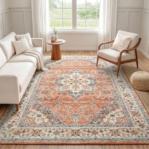 Hanples 5x7 Area Rugs for Living Room, Washable Rug Vintage Floral, Orange by Hanples