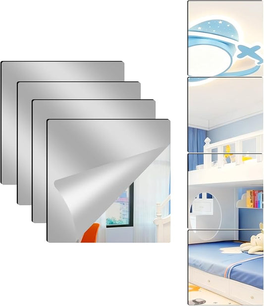 4 Pack Acrylic Mirrors for Wall,12 x 16Inch Self Adhesive Frameless Small Mirror Tiles, Flexible Plastic Mirror Sheets for Bedroom Home Gym Door (12"X16"-4Pcs) by Unknown