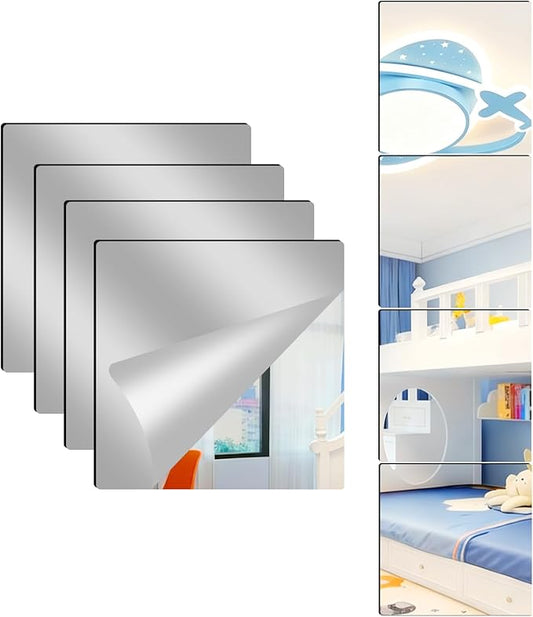 4 Pack Acrylic Mirrors for Wall,12 x 12 Inch Self Adhesive Frameless Small Mirror Tiles, Flexible Plastic Mirror Sheets for Bedroom Home Gym Door (12"X12"-4Pcs) by Unknown