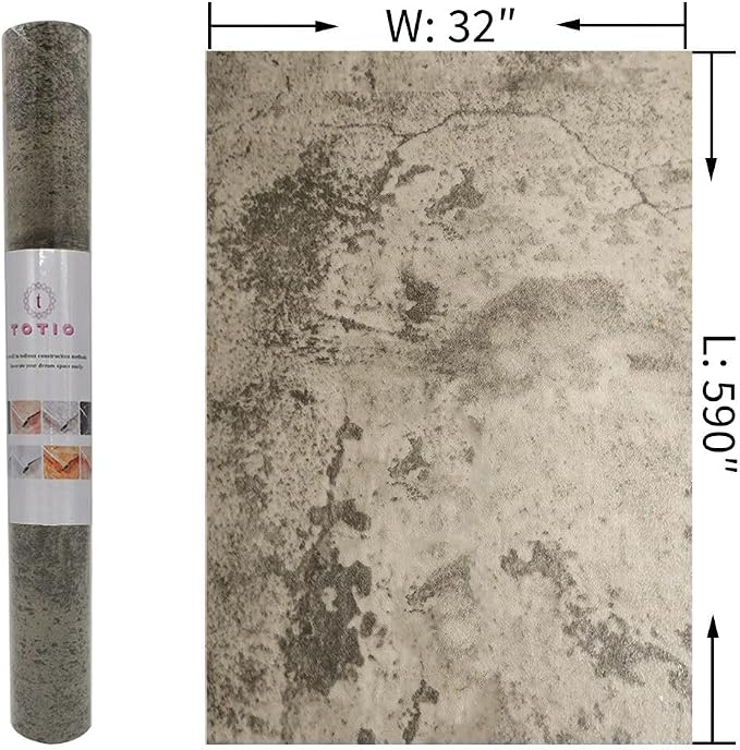 32x590in Extra Wide Grey Concrete Wallpaper Peel and Stick 3D Cement Look Contact Paper Matte Thicken Adhesive Waterproof Vinyl Wall Sticker for Bedroom Living Room Retro Industrial Style Earthy Grey - Image 7