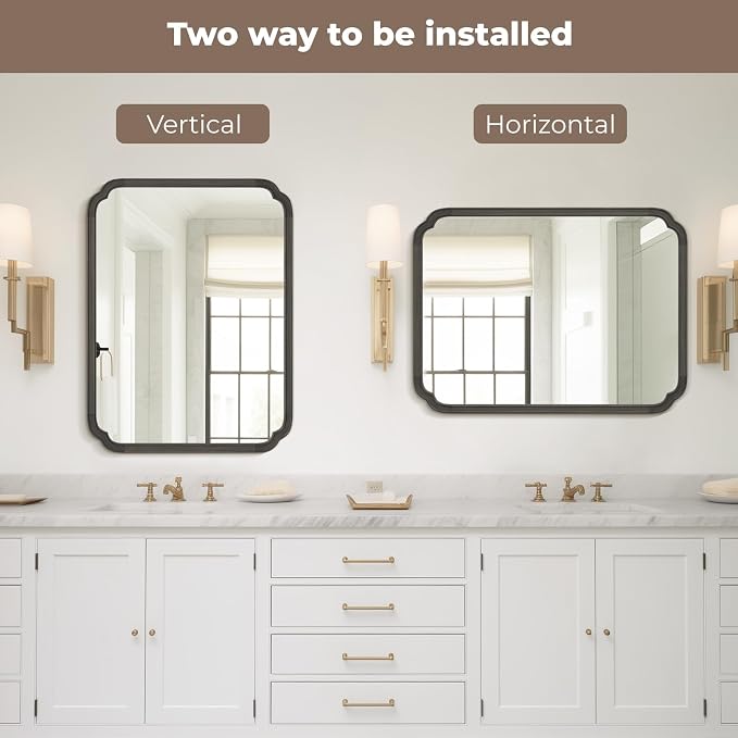 WallBeyond 28" x 40" Rounded Corner Arch Wall Mirror with Wood Frame for Entryway, Living Room or Bedroom Home Decor - Light Woodgrain [28 x 40 inches, Black] - Image 6