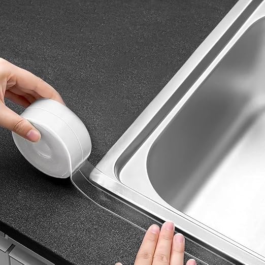 Clear Caulk Tape Waterproof Self Adhesive, Peel & Stick Bathroom Chalk Tape Toilet Bowl Bath Tub Kitchen Strip Floor Wall Tile Window Stove Sink Caulking, Cleaner Than Silicone, Caulk, Grout, Glue by Unknown