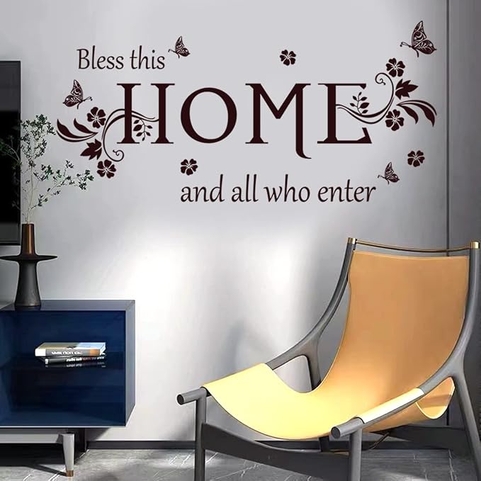 Wall Decals Wall Decor Sticker Quote Bless This Home and All who Enter Removable Mural Wall Stickers for Living Room Dining Room Bedroom Entryway Family Home Decoration (Brown) - Image 2