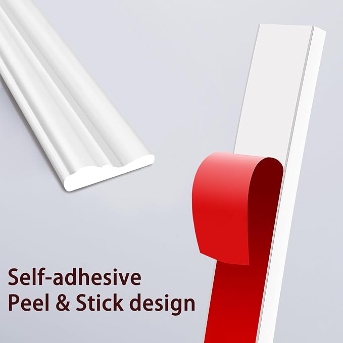 moonoom 20 Ft x 1.1' Wall Decoration Molding Trim, White Self-Adhesive 3D Chair Rail Panel Molding, Flexible DIY Wall Trim for Mirror, Window Frame and Home Decoration - Image 3
