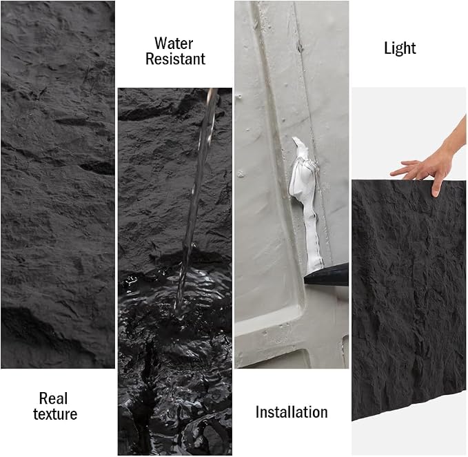 Faux Stone Wall Panel Rock Wall Panels Flexible Wall Panels Graphite Black | 43.30"x23.62"x1.18" Faux Stone Accent Wall Tiles, Lightweight & Waterproof - Image 4