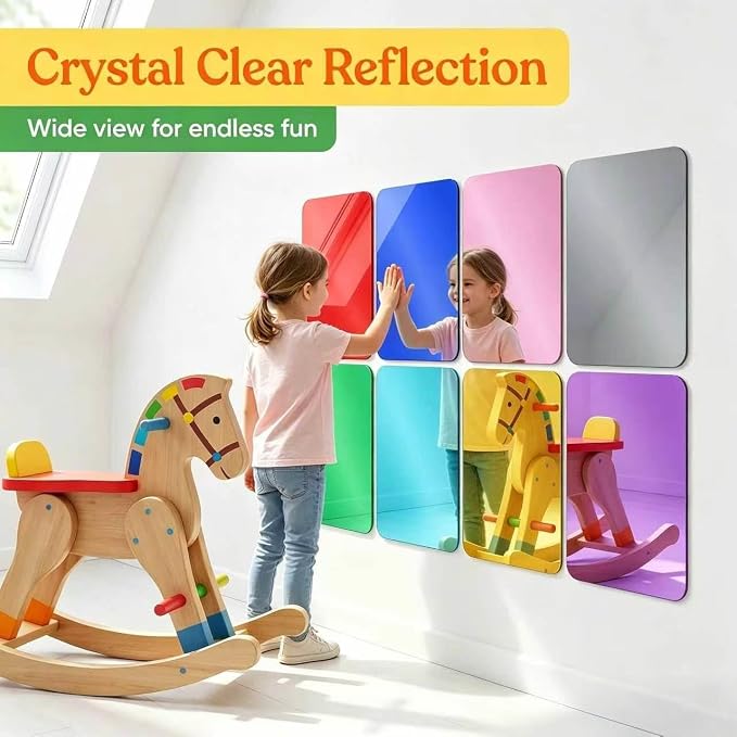 8-piece set of multicolor sensory wall mirrors, acrylic colorful interactive mirrors, perfect for kids' classrooms and sensory rooms, offering visual and tactile stimulation as wall decor - Image 2