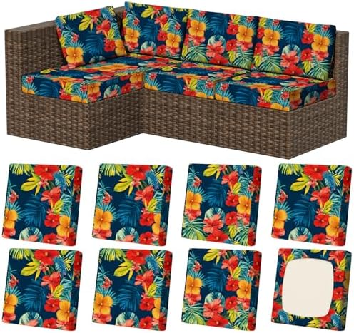 8Pcs Outdoor Cushion Covers, Stretch Patio Furniture Couch Chair Slipcovers by VORSHAPE