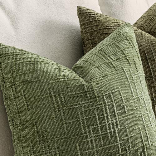 MIULEE Chenille Textured Throw Pillow Covers Sage Green 20x20 Set of 2 - Image 3