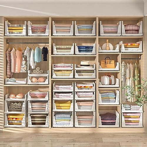 5 Packs Stackable Plastic Storage Basket for Closet Foldable Closet Organizers and Storage Bins for Shelves Storage Drawer Container for Clothes, Wardrobe, Pantry, 5L - Image 2