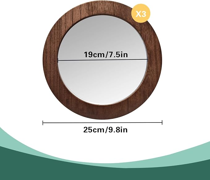3 PCS Wall Mirrors Decorative, 8 Inch Small Round Rustic Wood Mirror Decorative Wall Mirror for Home Door Living Room Bathroom Bedroom and Entryway (Not Real Glass Mirror) - Image 2