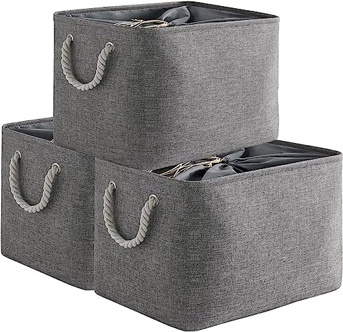TheWarmHome Storage Basket for Organizing - 16x12x12 inch 3 Pack Fabric Storage Cubes, Cube Storage Bin for Shelves Closet Organizer Cloth Gift Toy (Grey) by TheWarmHome
