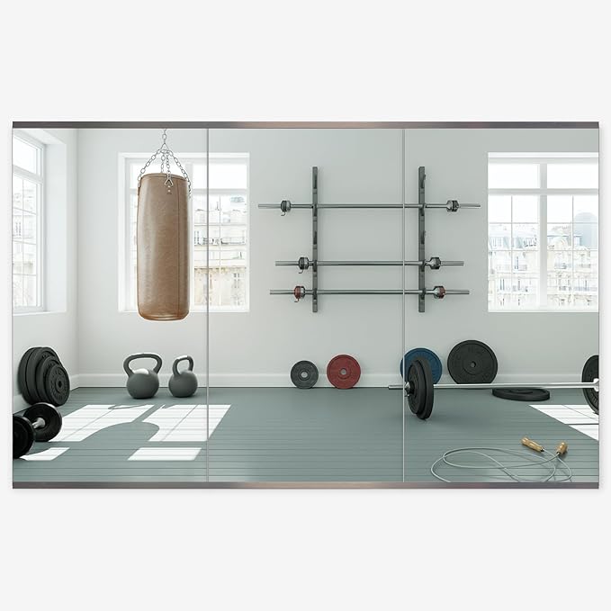 Home Gym Mirror 48"x24" 3PCS, Wall Mounted Frameless Tempered Glass Mirror by Honyee