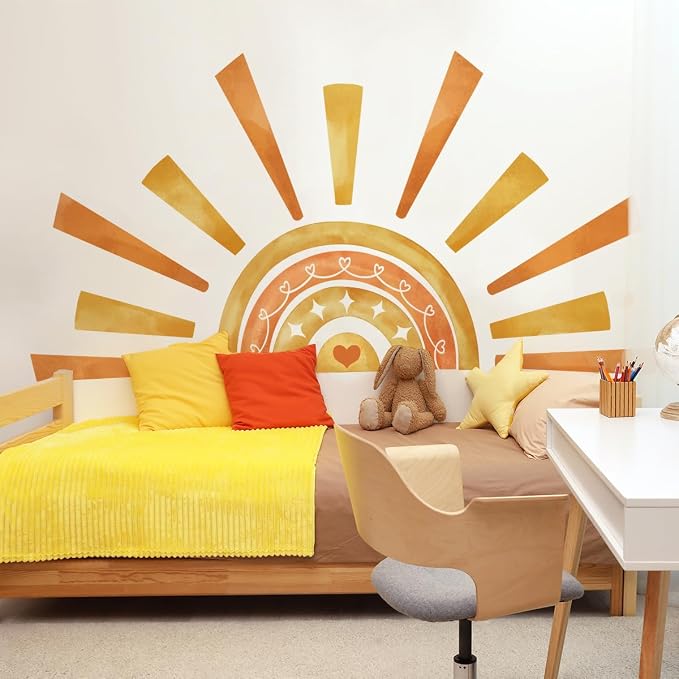 Wall Stickers Decals Kids Peel and Stick Removable for Nursery Kids Bedroom Living Room décor Boys Playroom (Sun Rainbow) - Image 6