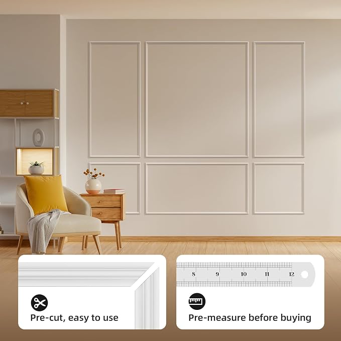 Peel and Stick Wall Molding Kit Set of 6 Frames | Premade Wainscoting Panels for Interior Wall Decor, Molding Trim for Living Room Bedroom Corridor Home Accent Walls Panel - Image 3