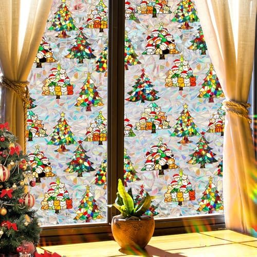 Christmas Window Privacy Film Cartoon Cute Animal Window Clings Decoration Privacy Stained Christmas Tree Glass Stickers for Winter and Christmas Party Glass Decor Supplies 17x 39.3 Inch - Image 7