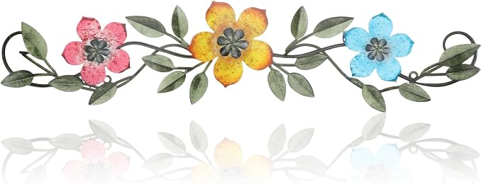Wesiti Metal Flower Wall Decor Wrought Iron Scroll 15.7x3.7,Bright Color | Vintage Metal Flower decor,Farmhouse Leaf Art with Nails, Flat Not 3D Design, For Bedroom Kitchen Indoor Outdoor Wall Decor by Unteilti