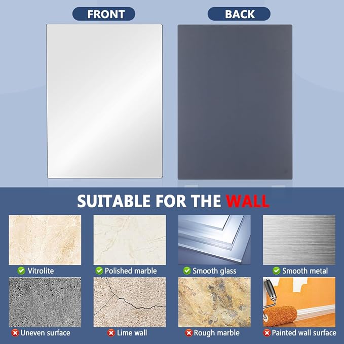 Shatterproof Acrylic Mirror Sheet: 16"x12" (2mm Thick) Frameless Wall Mirror with Rounded Corners, Self-Adhesive Unbreakable Reflection Decal for School Locker, Gym & Dorm - Image 8