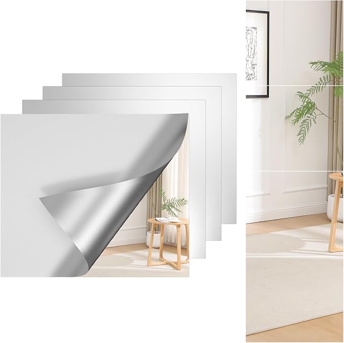 DUMOS 4 Pack Wall Mirror Tiles, Hallway Wall Mounted Mirror 16"x12" HD Glass Sheets, Square Mirrors for Walls, Full Length Mirrors Tiles for Home Gym, Bedroom, Door by DumosLifestyle
