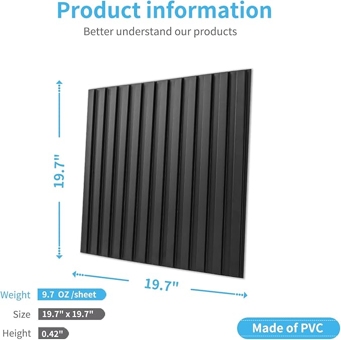 Art3d 3D Fluted Textured Slat Wall Panels, 19.7 x 19.7 in, 12-Pack, Black | PVC, Waterproof, Scratch Proof, Wipeable, Break-Proof, Ideal for Home, Office and Commercial Spaces - Image 5