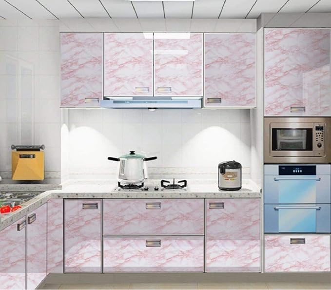 Marble Contact Paper Pink Peel and Stick Wallpaper for Kitchen Countertop | 15.7" x 236.2" Self-Adhesive Removable Decor Decals Decoration Textured Panel Table Cabinets Drawer Shelf Crafts Wall Paper - Image 5