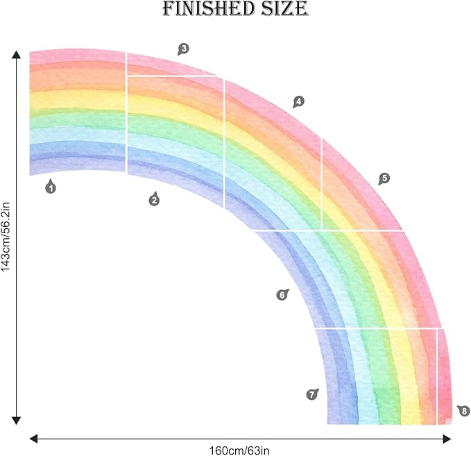 55"x63" Large Rainbow Wall Stickers, Mural Watercolor Half Rainbow Wall Decals Peel and Stick Vinyl Wall Art Decor for Girls Bedroom Kids Nursery Living Room Playroom Toddler | Watercolor Rainbow Wall Decor Girls Rooms Kids Bedroom Living Room - Image 6