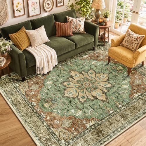 RELEANY Washable Area Rug, 6'x9', Brick/Brown/Green - Image 4