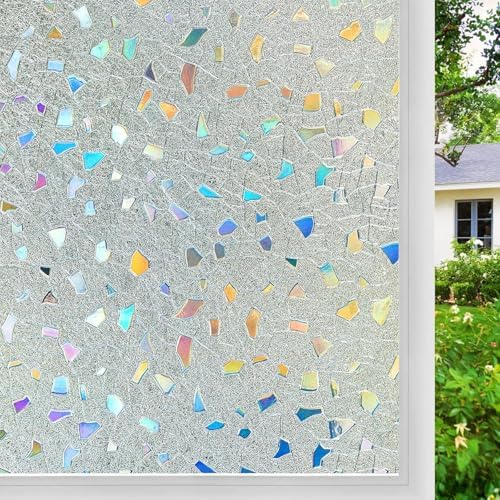 Coavas Stained Glass Window Privacy Film, 3D Rainbow, Pure 17.5"x78.7" by Coavas