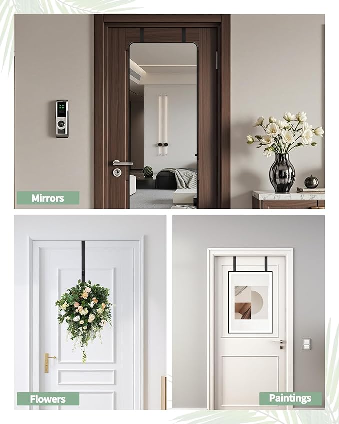 2 PCS Over The Door Mirror Hanger, Adjustable Door Mirror Hanger, Five-Hole Over The Doors-Mirrors Hook, Mirrors Doors Hangers with 2 Iron Filings and Screws (Black) - Image 7