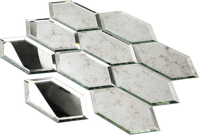 Peel and Stick Beveled Mirror Tile, Mirror Backsplash Tiles for Kitchen Bathroom Wall 4x6 Inch Long Hexagon Light Antique 30 Pcs, 4.8 SQ.FT by Soulscrafts