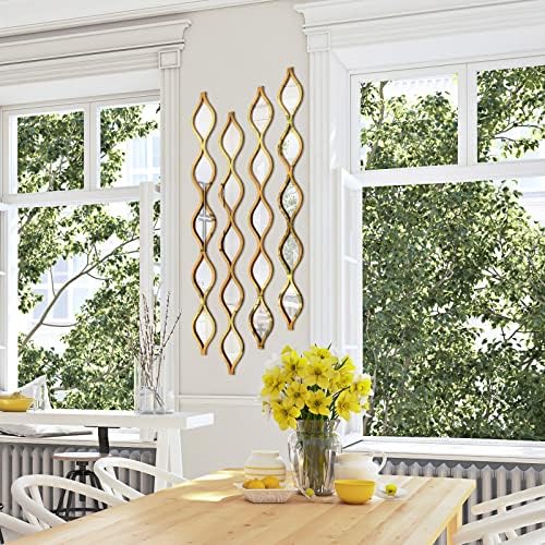 Yulejo 6 Pcs Acrylic Teardrop Mirror Decor - Narrow Wall Decor Boho Vintage Wall Art for Apartment Home Living Room Bathroom Bedroom Hallway (Gold Edge) - Image 4