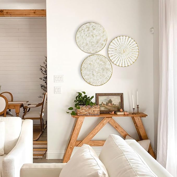 Briful 12" Wall Décor Pack of 3 Metal White Washed Starbursts Radial Plate Wall Art Modern Accent Hanging Wall Decorations For Home Office Bedroom Or Living Room Wall Sculptures - Image 5
