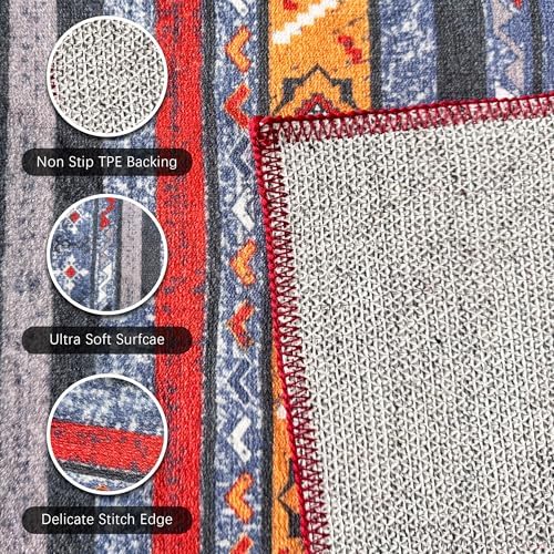 RUGSURE Washable Area Rugs 8' x 10' - 1/6 Thick - Moroccan-Inspired -Stain & Water Resistant Non-Slip - Resistant Rug for Living Room, Bedroom, Nursery, Pet & Child Friendly (Blue and Red) - Image 7